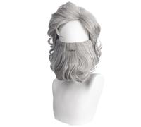 Ensemble perruque de Père Noël et barbe - Perruque de Père Noël - Moustache grise - Robe de Noël grise - Clauses de Noël - Cheveux avec cadeaux de barbe