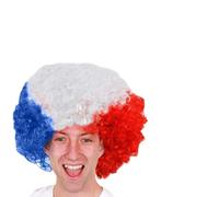 Ensemble perruque et maquillage du visage des Six Nations pour adultes - Perruque afro drapeau de la France, bleu, blanc et rouge - Ensemble d'accessoires de déguisement pour homme et femme
