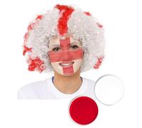Ensemble perruque et maquillage du visage des Six Nations pour adultes - Perruque afro drapeau de l'Angleterre, rouge et blanc - Ensemble d'accessoires de déguisement pour homme et femme