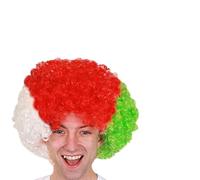 Ensemble perruque et maquillage visage des Six Nations pour adultes - Perruque afro drapeau du Pays de Galles, rouge, vert et blanc - Ensemble d'accessoires de déguisement pour homme et femme