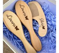 Ensemble Personnalisé De Brosse Et Peigne En Bois Pour Bébé Avec Nom, Icônes Et Polices Personnalisées, Brosse Personnalisée Pour Les Croûtes De Lait Des Tout-petits, Cadeau De Naissance