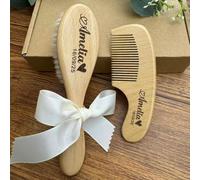Ensemble Personnalisé De Brosses À Cheveux Pour Bébé Gravées, Cadeau De Baby Shower, Peigne À Cheveux En Bois, Ensemble De Toilettage Personnalisé Pour Nom De Nouveau-né(Wool brush+Comb A)