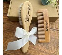 Ensemble Personnalisé De Brosses À Cheveux Pour Bébé Gravées, Cadeau De Baby Shower, Peigne À Cheveux En Bois, Ensemble De Toilettage Personnalisé Pour Nom De Nouveau-né(Wool brush+Comb B)