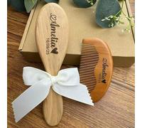 Ensemble Personnalisé De Brosses À Cheveux Pour Bébé Gravées, Cadeau De Baby Shower, Peigne À Cheveux En Bois, Ensemble De Toilettage Personnalisé Pour Nom De Nouveau-né(Massage brush+Comb C)