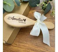 Ensemble Personnalisé De Brosses À Cheveux Pour Bébé Gravées, Cadeau De Baby Shower, Peigne À Cheveux En Bois, Ensemble De Toilettage Personnalisé Pour Nom De Nouveau-né(Wool brush)