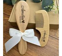 Ensemble Personnalisé De Brosses À Cheveux Pour Bébé Gravées, Cadeau De Baby Shower, Peigne À Cheveux En Bois, Ensemble De Toilettage Personnalisé Pour Nom De Nouveau-né(Massage brush+Comb A)