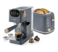 Ensemble petit déjeuner Briebe SKT1221 - Machine à café 20 Bars Capsules et Café Moulu 1350W, Grille-pain 2 Tranches 870W - Gris 3