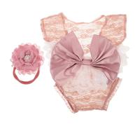 Ensemble Photo Bébé Fille -né Rose avec Nœud Dentelle | Polyester, Agréable pour Peau Délicate, Bandeau et Coiffe Inclus, Séances un Mois et Cent Jours