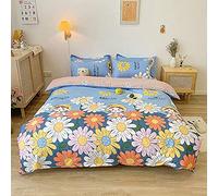 Ensemble pièces Coton qualité Luxueuse literie Confortable Couvercle de Couette à imprimé Floral Pied avec des glissières 2 têtes d'oreiller (Couleur: j) (e)