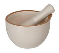 Ensemble pilon et mortier en grès - Petit bol à mortier - Pilon à épices - Broyeur manuel pour écraser les épices, assaisonnement, poudre, pâtes à pesto - Accessoire de cuisine - Blanc cassé
