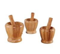 Ensemble pilon et mortier Ensemble de mortier et pilon en bois bambou avec couvercle, cuillère, broyeur, presse-purée for poivre, ail, herbes, épices, ensembles gadgets cuisine(9.5X9.5cm)
