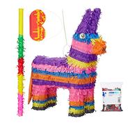 ensemble Pinata 4 pièces : âne, sac de confettis XXL, bâton avec masque, Pinata à remplir, coloré