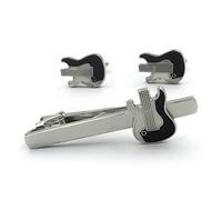 Ensemble pince à cravate et boutons de manchette en argent pour chemise de musique, Small, Laiton, Sans pierre précieuse