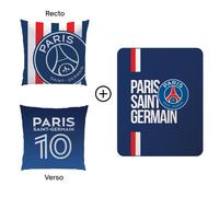 Ensemble plaid classic et coussin, psg rayures bleu 110X140