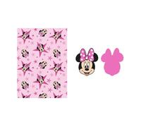 Ensemble plaid et coussin - AYMAX - Minnie Mouse - Rose - Tête de Minnie et étoiles - 100x140 cm