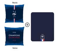 Ensemble plaid et coussin, fff champions bleu 110X140