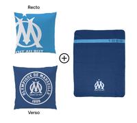 Ensemble plaid et coussin - OM SUPPORTERS - Bleu - 110x140 + 40x40 cm