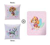 Ensemble Plaid Et Coussin, Pat Patrouille Paradise Rose 110X140