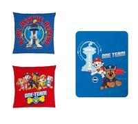 Ensemble Plaid et Coussin Pat'Patrouille Ready for Action | 110x140+40x40cm | Imprimé Garçon | Oeko-TEX | Bleu (110x140+40x40cm)