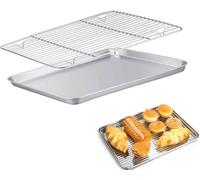 Ensemble plaque à biscuits et grille de refroidissement, en acier inoxydable 304, plaque de four à rebord avec grille métallique, ustensiles de cuisson sans revêtement, résistant à la déformation