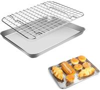 Ensemble plaque à biscuits et grille de refroidissement, en acier inoxydable 304, plaque de four à rebord avec grille métallique, ustensiles de cuisson sans revêtement, résistant à la déformation