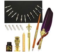 Ensemble plume d'oie et d'encre, stylo plume de calligraphie vintage pour écrire, kit d'encre pour stylo contient un stylo dip, de l'encre, des nibs de rechange, un outil d'enveloppe, un cadeau