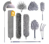 Ensemble Plumeau Télescopique 9 Pièces, WDAFLG Plumeau Poussiere 42-250cm, Tête de Loup Télescopique Amovible et Lavable, pour Nettoyer Poussières, Plafonds, Stores, Toiles D'araignées