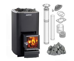 Ensemble poêle de sauna Harvia M3 SL avec pierres et système de cheminée