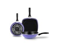 Ensemble Poêle, Wok et Grill Induction 24-28cm, Revêtement Antiadhésif sans PFOA,, Very Peri, , Violet