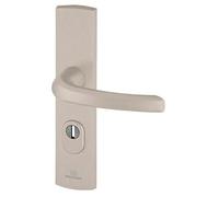 Ensemble poignée de porte blindée béquille sur plaque standard eMUST Bricard entraxe 195mm brossé gris