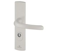 Ensemble poignée de porte blindée sur plaque standard eMUST Bricard entraxe 195mm brossé argent