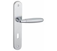 Ensemble Poignée sur Rosace Mirella 2 Entr'axe 195 Trou de Clé Chrome Satiné/Brillant pour Portes Intérieures - Béquilles Alliage - Vis Métaux - Carré Acier 7MM - Ressort de Rappel - THIRARD
