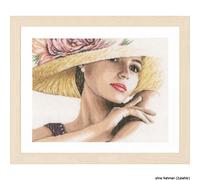 Lanarte – Kit de point de croix compté Femme avec chapeau – 36 x 28 cm – Complet