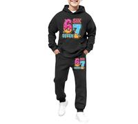 Ensemble polaire décontracté avec imprimé pour garçons: Tenue chaude deux pièces avec sweat à capuche pantalon de jogging - idéal pour les aires de jeux pour enfants en hiver, Noir , 13-14 ans