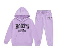 Ensemble polaire d'hiver pour filles avec sweat à capuche et jogging, tenue décontractée pour enfants avec imprimé mignon, idéal pour les tout-petits et adolescentes de 2 à 14 ans, vêtements doux et