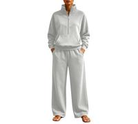 Ensemble polaire douce assorti - Haut oversize confortable à col rond et p | Ensemble Gilet Pantalon Femme Invitée Grossesse Solde Pieces Demoiselle Gros Motif Block Parachute Bapteme 2000