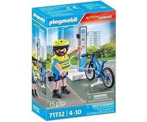 Ensemble Policier Cycliste avec Borne de Recharge Électrique PLAYMOBIL