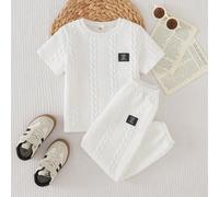 Ensemble polo à manches courtes col rond avec patch pour jeune garçon et pantalon long décontracté en tricot torsadé 3D 6Y,7Y,4Y,5YLettresÉtoffe