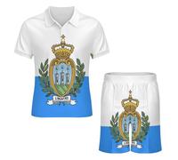 Ensemble Polo Et Short D'Été 2 Pièces pour Homme Survêtement Vêtements Décontractés Et Tendance Imprimé Drapeau De La République De Saint-Marin Tenue Courte pour Homme