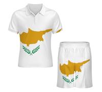 Ensemble Polo Et Short D'Été 2 Pièces pour Homme Survêtement Vêtements Décontractés Et Tendance Imprimé Carte Et Drapeau De La République De Chypre