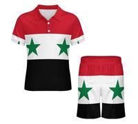 Ensemble Polo Et Short pour Homme 2 Pièces Survêtement D'Été Mode Décontractée Respirant Imprimé Drapeau De La République Arabe Syrienne Tenues Courtes pour Homme