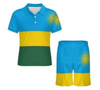 Ensemble Polo Et Short pour Homme 2 Pièces Survêtement D'Été Mode Décontractée Respirant Imprimé Drapeau De La République du Rwanda