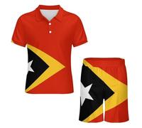 Ensemble Polo Et Short pour Homme Imprimé Drapeau De La République Démocratique du Timor-Leste (2 Pièces) Idéal pour L'Été Tenue Décontractée Et Tendance