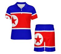 Ensemble Polo Et Short pour Homme Imprimé Drapeau De La République Populaire Démocratique De Corée 2 Pièces Vêtements De Survêtement D'Été Tendance Et Décontractés Tenue Courte pour Homme