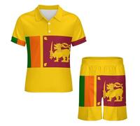 Ensemble Polo Et Short pour Homme Tenue De Sport Décontractée À Manches Courtes Idéale pour Les Vacances Les Sorties Entre Amis Imprimé Drapeau De La République Démocratique Socialiste du Sri Lanka