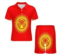 Ensemble Polo Et Short pour Homme Tenue De Sport Décontractée À Manches Courtes Idéale pour Les Vacances Les Pique-Niques Ou Les Sorties Entre Amis Imprimé Drapeau Kirghize