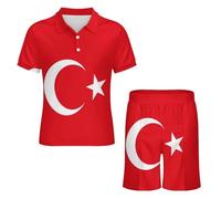 Ensemble Polo Et Short pour Homme Tenue De Sport Décontractée À Manches Courtes Idéale pour Les Vacances Les Pique-Niques Ou Les Sorties Entre Amis Imprimé Drapeau De La République De Turquie