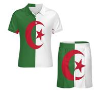 Ensemble Polo Et Short pour Homme Tenue De Sport Décontractée À Manches Courtes Idéale pour Les Vacances Les Sorties Entre Amis Imprimé Drapeau De La République Démocratique Populaire Algérienne