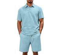 Ensemble Polo Texture Short Cordon Manches Courtes Resistant Facile Assortir adapte Toutes morphologies Rencontre ami Loisir Light Blue M (m)