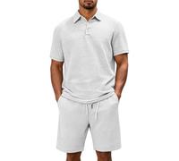 Ensemble Polo Texture Short Cordon Manches Courtes Resistant Facile Assortir adapte Toutes morphologies Rencontre ami Loisir White Grand (l)